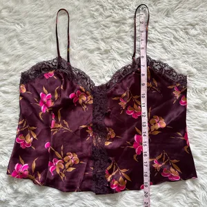 Victoria’s Secret Cami Vintage Gold Label Lace Trim Button Front Floral Purple M thumbnail 11