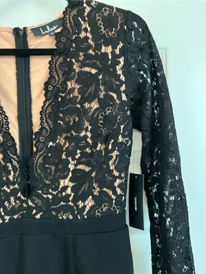 Lulu's Black Lace Long-Sleeve Bodycon Dress Sz L New Cocktail Party Dress thumbnail 6