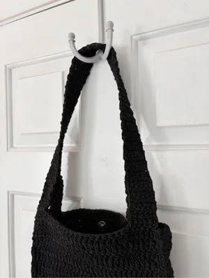 Black Chunky Knit Macrame Shoulder Bag Zip Close thumbnail 3