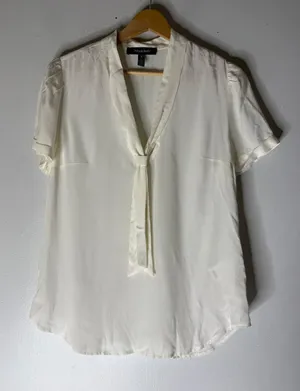 ModCloth classic tie neck‎ short sleeve white size small NWT thumbnail 1