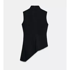 Zara NWT black asymmetrical peplum ruffle hem top thumbnail 10