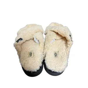 UGG Fuzz Sugar Cream Black Cross Platform Slip On Slide Slippers Women’s Size 9 thumbnail 6
