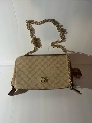 Beige Monogram Crossbody Bag Gold Chain Tan thumbnail 2