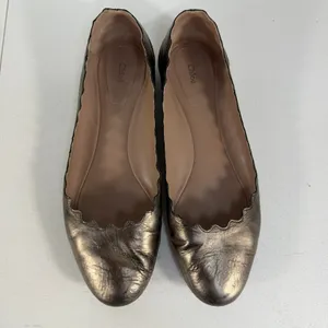 Chloe 38.5 US 8.5 Ballet Flats Lauren Scalloped Metallic Bronze Leather Shoes‎ thumbnail 7
