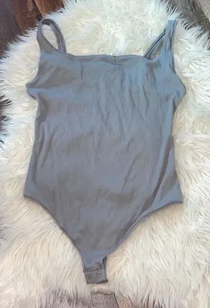 SKIMS Cotton Rib Thong Bodysuit in Pacific, NWT thumbnail 1
