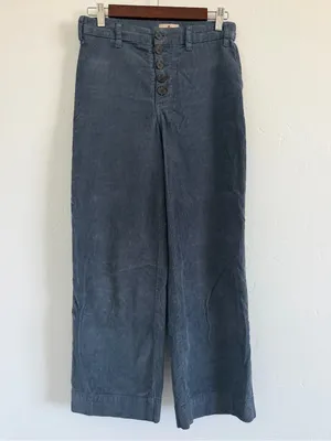Marine Layer Bridget Corduroy Wide Leg Crop Pants Size 4 Blue Gray Button Front thumbnail 2