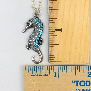 Handmade Starfish Aqua Rhinestones Silver Tone Necklace thumbnail 5