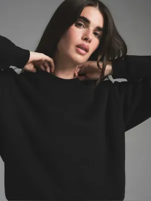 SKIMS Cotton Fleece Classic Crewneck women's size medium Onyx NWT thumbnail 4