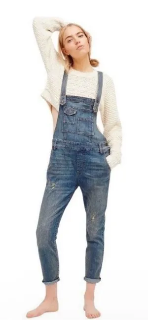 Free People Milo Denim Ankle Medium Wash Multi Pocket Western Cottage Overalls thumbnail 1