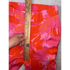 maison d' amelie pants pink Red palm tropical‎ print pants Medium Wide Leg Flowy thumbnail 7