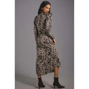 Farm Rio Leopard Animal Print‎ Viscose V-Neck Midi Dress Brown Black Large Boho thumbnail 13