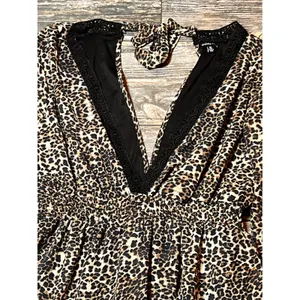 Kendall + Kylie Leopard Print Lace Trim Mini Dress XL Peasant‎ Boho V Neck Short thumbnail 5