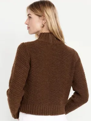 NWT Old Navy Wool Alpaca Blend Brown Chunky Knit Crop Mock Neck Sweater Large thumbnail 11