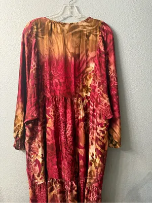 Women's Red & Brown Maxi Dress - Flowing V-Neck Boho Style nwt thumbnail 6
