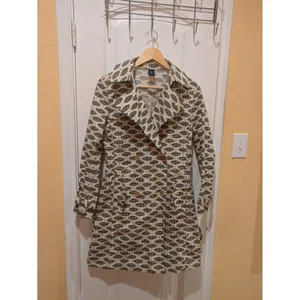 GAP Trench Coat, Geo Print, Ivory, Black & Tan, Sz: XS No Belt thumbnail 4