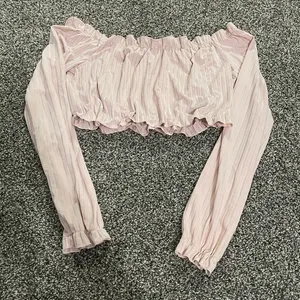 Shein pink striped long sleeve crop top L thumbnail 1