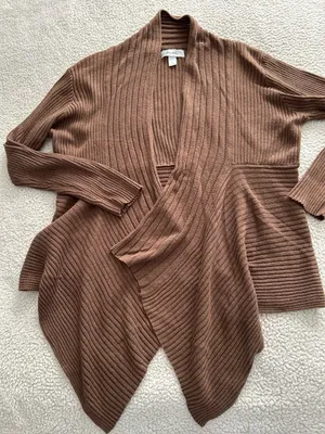 Dressbarn Waterfall Open Front Rib Knit Cardigan Brown Size M thumbnail 3
