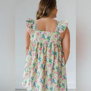 Tuckernuck Linen floral block print babydoll mini dress ruffle pyjama square neck flutter thumbnail 5