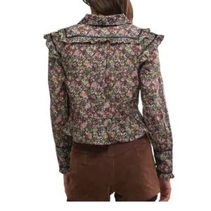NWT Free People Daybreak Floral Print‎ Long Sleeve Shirt Ruffle Details Large thumbnail 2