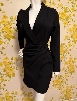 NWT chawl Lapel Faux Wrap Dress in black size M thumbnail 3
