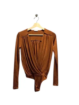 Free People Turnt Faux Wrap Bodysuit Rust Size XS Revolve Minimalist Neutral thumbnail 2