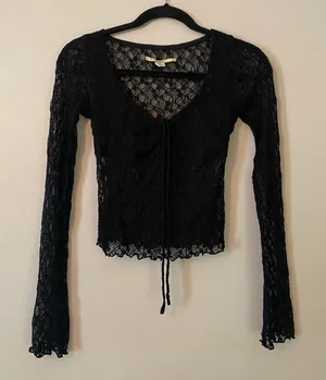 Kimchi Blue Black Lace Long Sleeve Top Coquette Whimsy Fairy Women's size Medium thumbnail 1