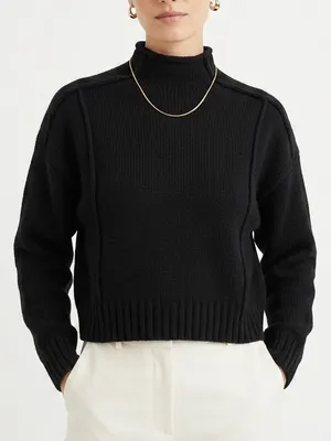 ZARA Black Mockneck Sweater Size Large Chunky Fall Winter Blogger Fav thumbnail 1