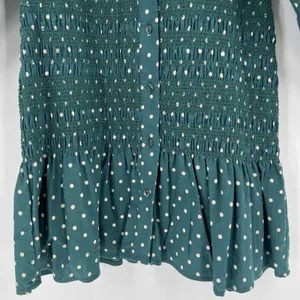 ASOS Smocked Polka Dot‎ Green Mini Dress Long Sleeves Collared Button Size 4 thumbnail 4