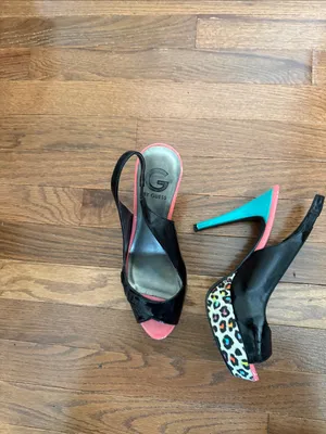 G by Guess Black Heels with Pink Accents Open-Toe Slingbacks thumbnail 3