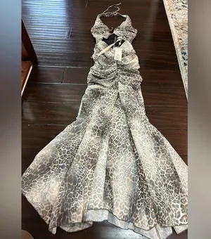 Oh Polly Halterneck Cut Out Maxi Dress in leopard sheer Print Size 2 US NWT thumbnail 5