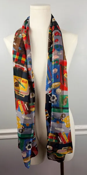 Vintage polyester scarf school teacher themed with school bus, lunch box, etc thumbnail 1