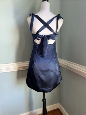 Navy Satin A-Line Dress with Tie Shoulder Straps size 8 thumbnail 2