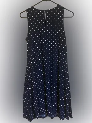 Anne Klein women's size 4 navy blue and white polka dot sleeveless dress thumbnail 2
