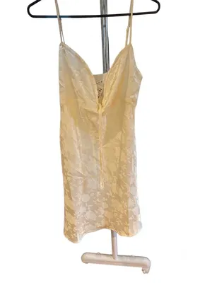 12th Tribe Cream Satin Jacquared Floral Mini Slip Dress. Cowl Neck Y2K Coquette thumbnail 6
