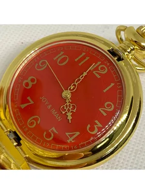 joy & iman Pocket Watch Quartz Clip On Purse Fob Gold Tone red dial running thumbnail 2