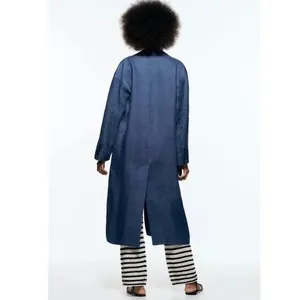 ZARA Limited Edition Linen Coat Buttons Pockets Double Breasted Blue X-Small thumbnail 8