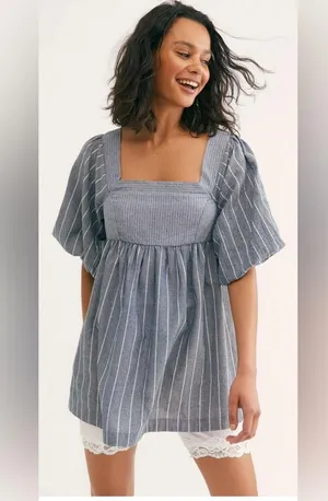 Free People Blue and White Textured Dress thumbnail 1