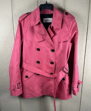 Coach Short Trench Coat Womens Medium Pink Double Breasted Belted Quiet Luxury thumbnail 1