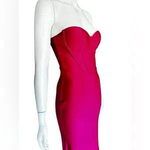 FAERIESTY Solid Mermaid Hem Tube Pink Strapless Evening Gown Size Small. thumbnail 13