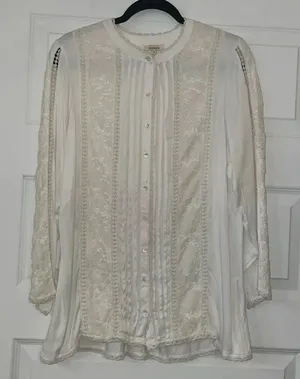 Sundance Boho Cream Lace Button Down Blouse thumbnail 1