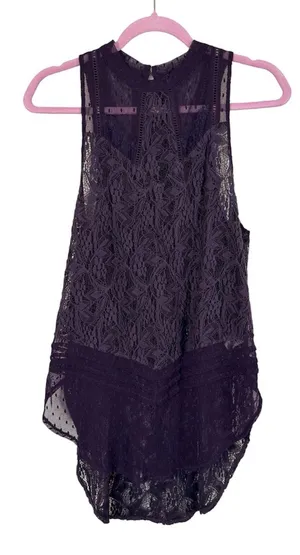 Free People Purple Lace Sleeveless Tunic Boho Blouse Womens S Festival Indie Top thumbnail 1