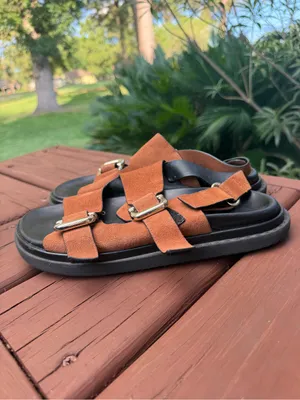 ALOHAS Harper Brown Suede Chunky Buckle Sandals US 8.5 $230 thumbnail 5