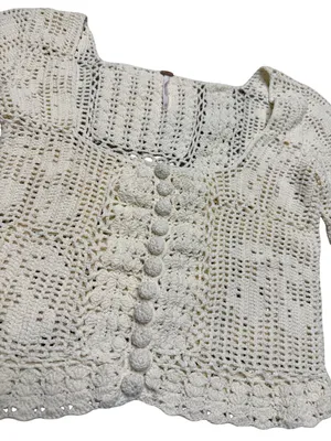 🤍 Free People‎ Bahamas Crochet Top XS Ivory Boho Cropped Knit Blouse 🤍 thumbnail 3
