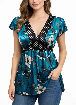 Vintage Forever 90s Teal Floral Butterfly Babydoll Blouse L Coquette Fairy thumbnail 1
