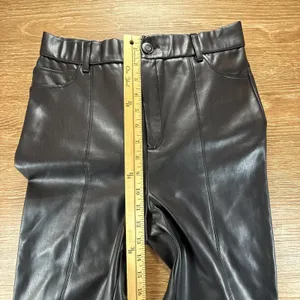 Zara Women's M Black Faux Leather Pants High Rise Slim Leg Pull On Stretch Edgy thumbnail 4