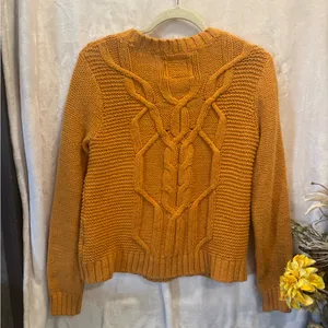 Abercrombie & Fitch Cable Knit Sweater Gold Orange Crewneck size M Women thumbnail 2