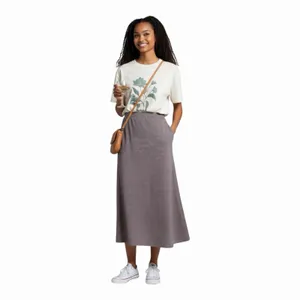 OGL Timeless Flared Maxi Skirt Heather Brown Drawstring Waist XS NWT thumbnail 12