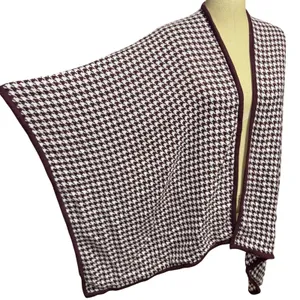Ann Taylor OS Houndstooth Knit Purple‎ Poncho Wrap Shawl Cardigan Wedding Fall thumbnail 1