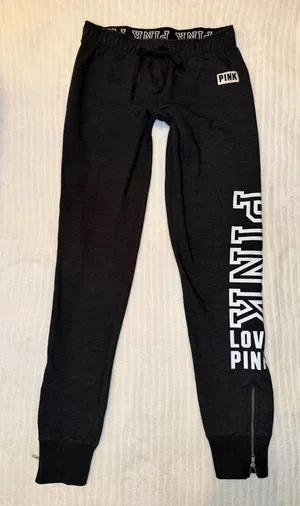 Victoria’s Secret PINK Black Joggers Sweatpants XS Ankle Zips thumbnail 1