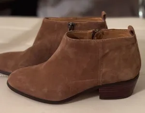 J.Crew "Sawyer" Brown Leather Suede Stacked Heel‎ Side-Zip Ankle Boots Booties thumbnail 1